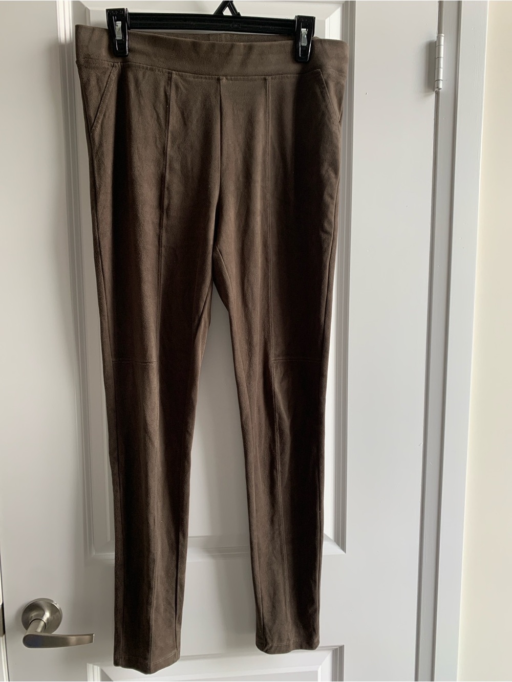 Faux Suede Stretch Skinny Pants in Dark Brown